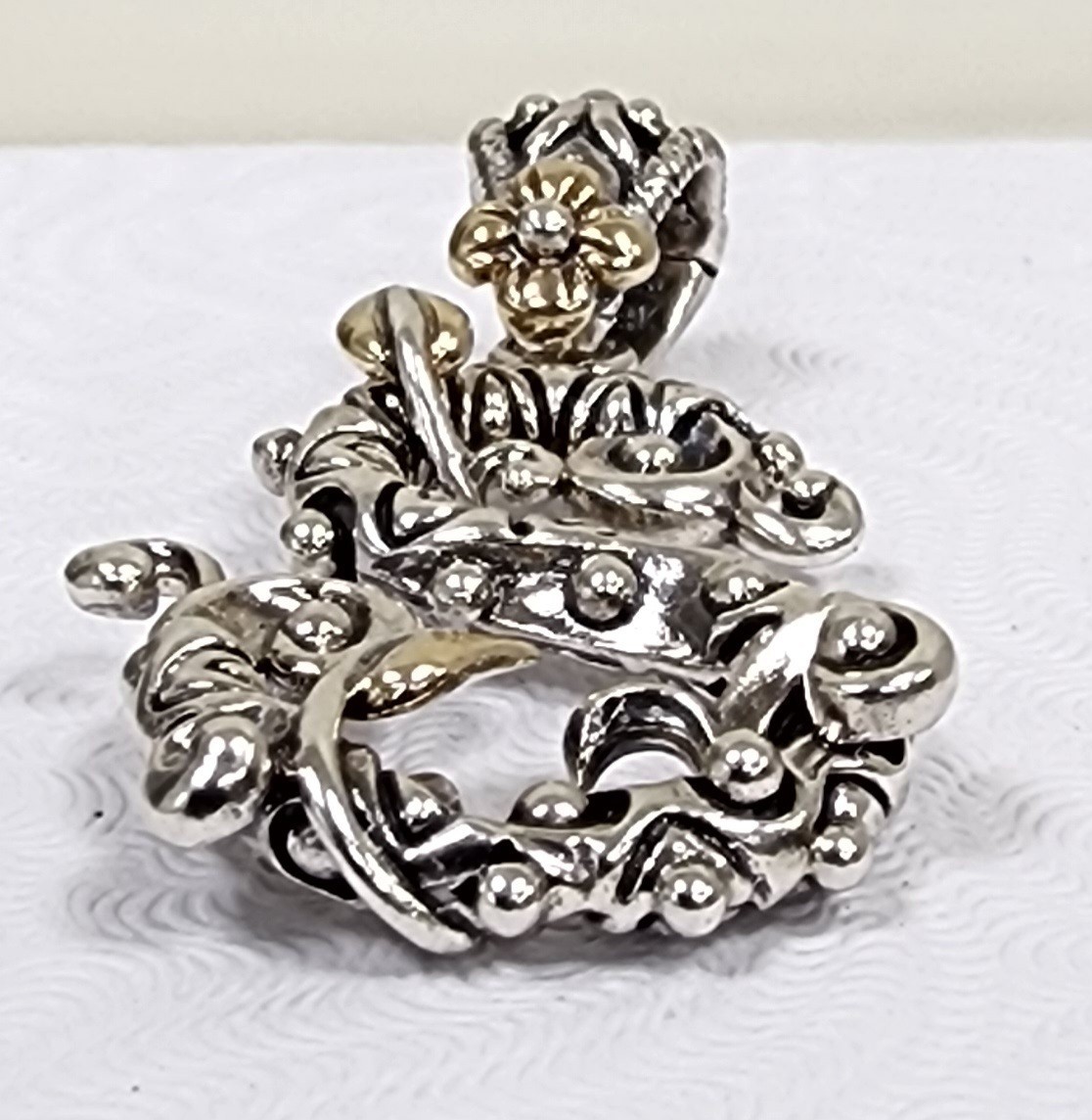 Barbara Bixby 925 & 18k Accent Leaf & Flower Initial Letter S Enhancer Pendant