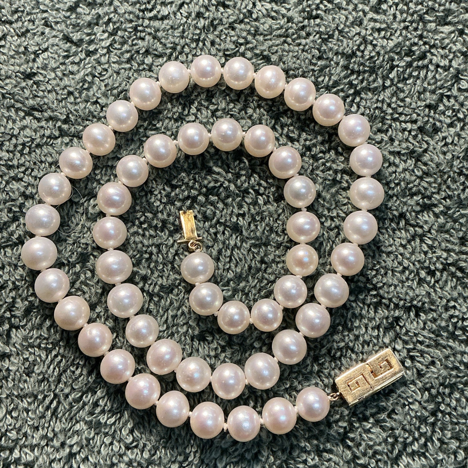 VINTAGE 14 K GOLD 18 INCH PEARL NECKLACE ,@ 7.5 – 8 MM EXCELLENT CONDITION