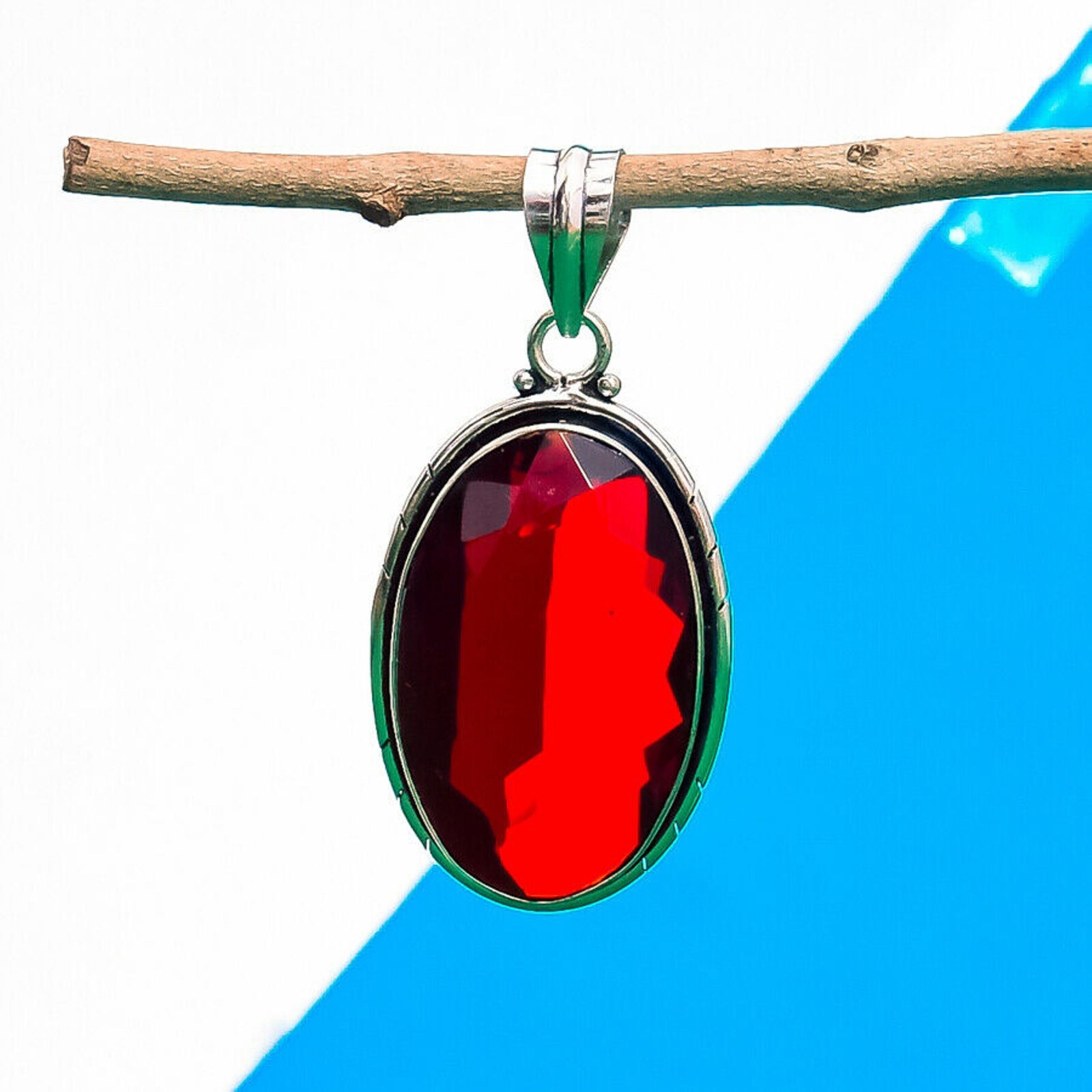 Mozambique Garnet Gemstone 925 Sterling Silver Handmade Pendant