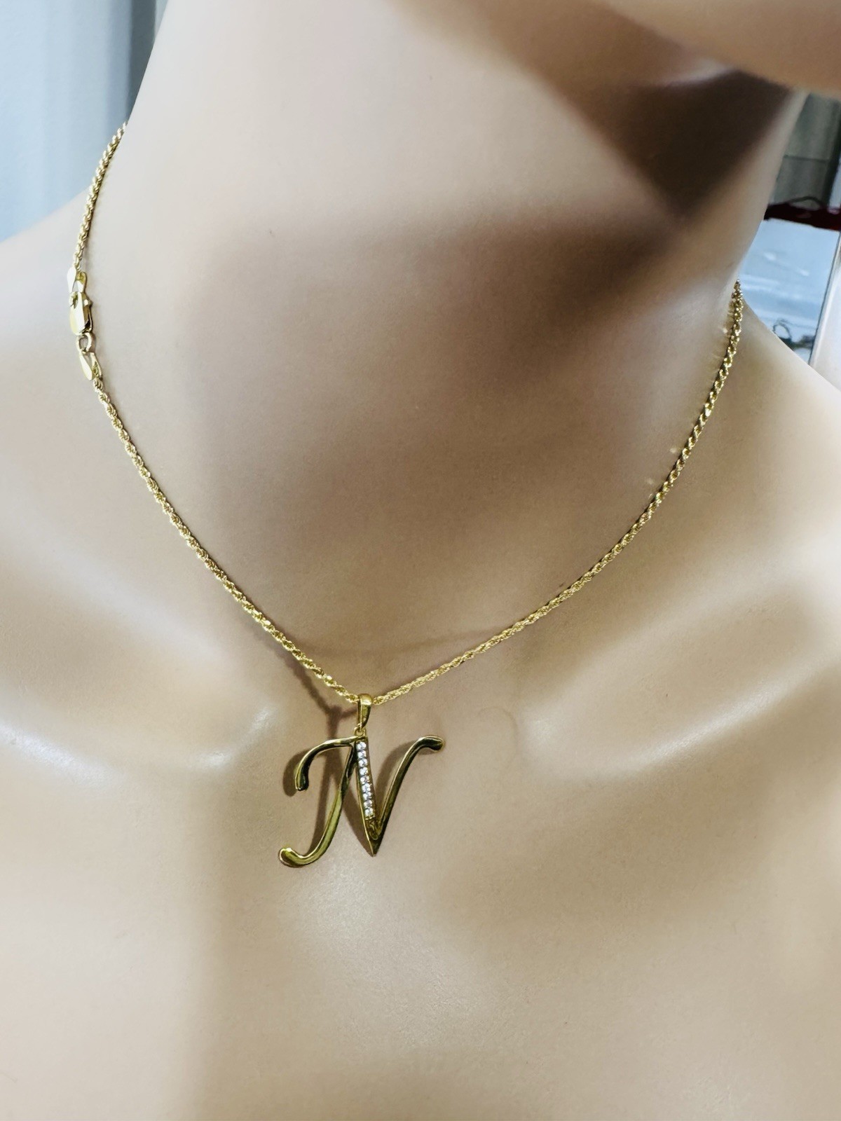 18K 750 Genuine Gold Rope Letter N Necklace 15.6”/16” Long 6.5g 1.6mm Choker