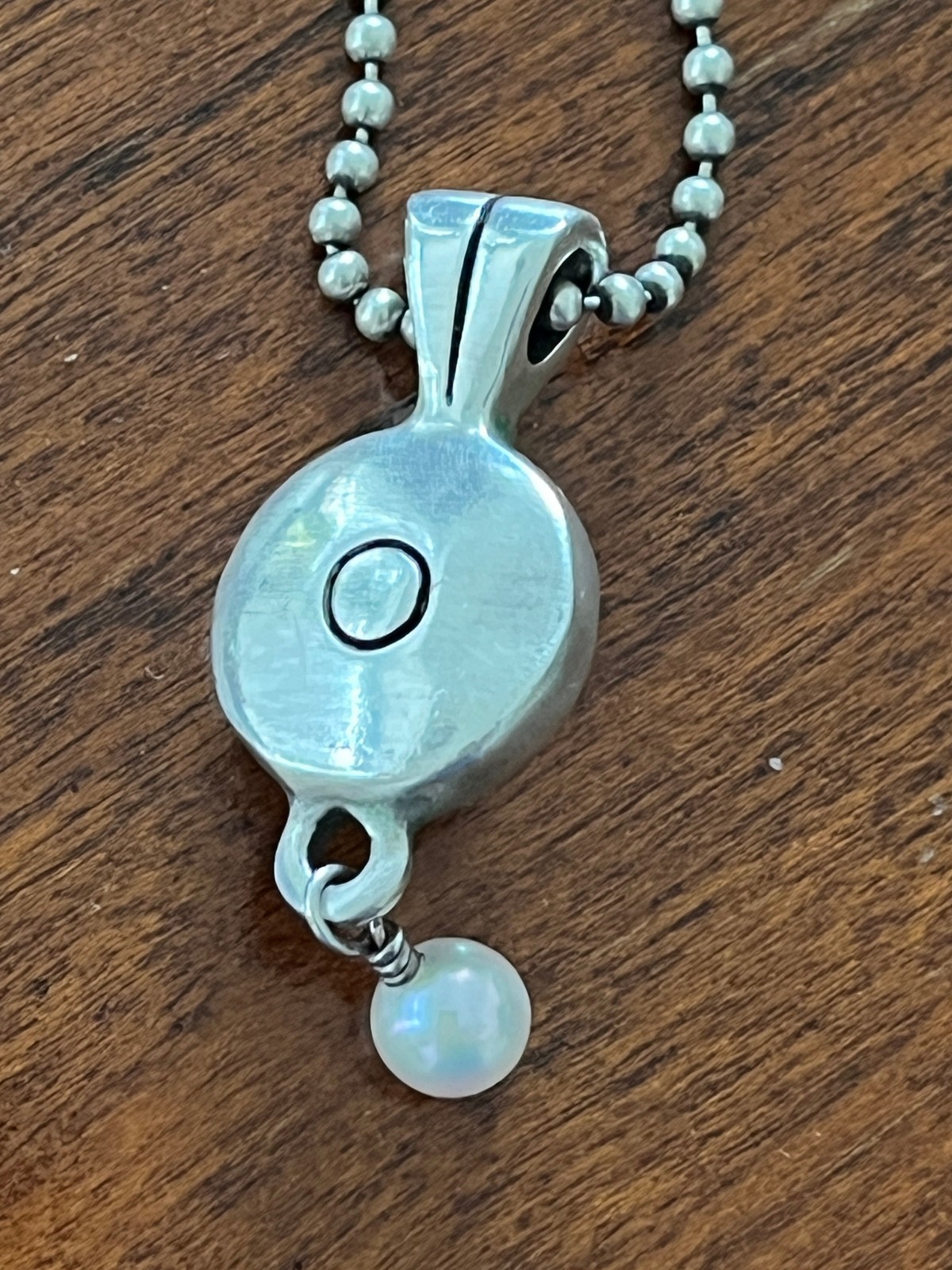 Lisa Jenks Vintage 925 Sterling Silver 20″ Ball Chain w/ Pearl Drop Pendant