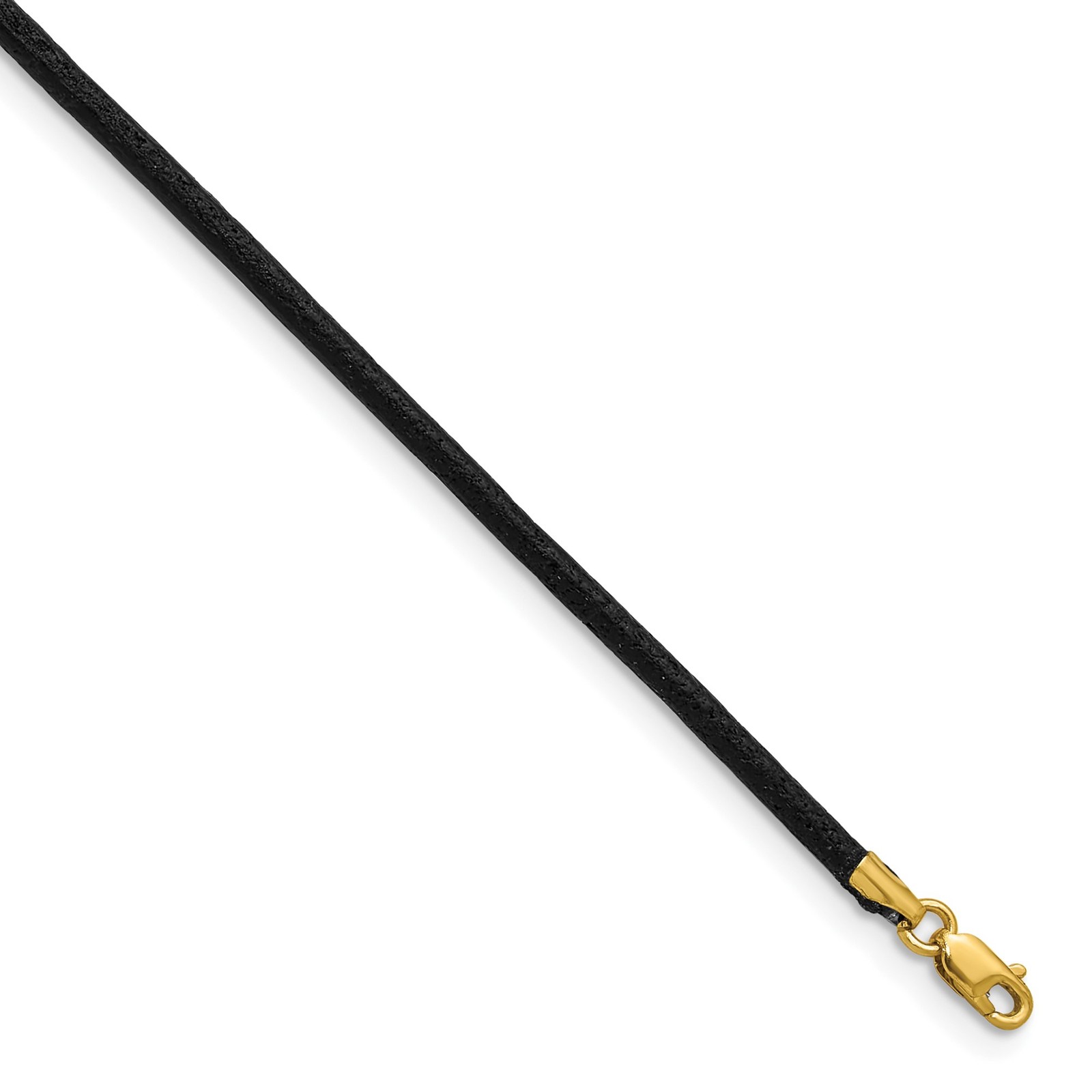 14k Yellow Gold Yellow Clasp 2mm 16 inch Black Leather Cord Necklace Womens