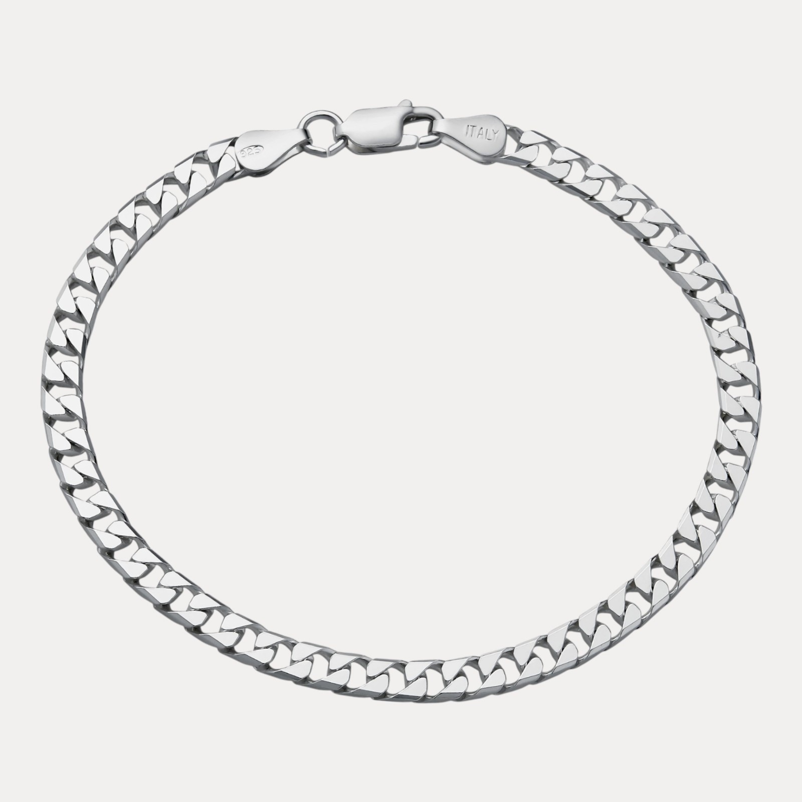 4mm Square Curb Link Bracelet – Real Solid 925 Sterling Silver MADE IN ITALY