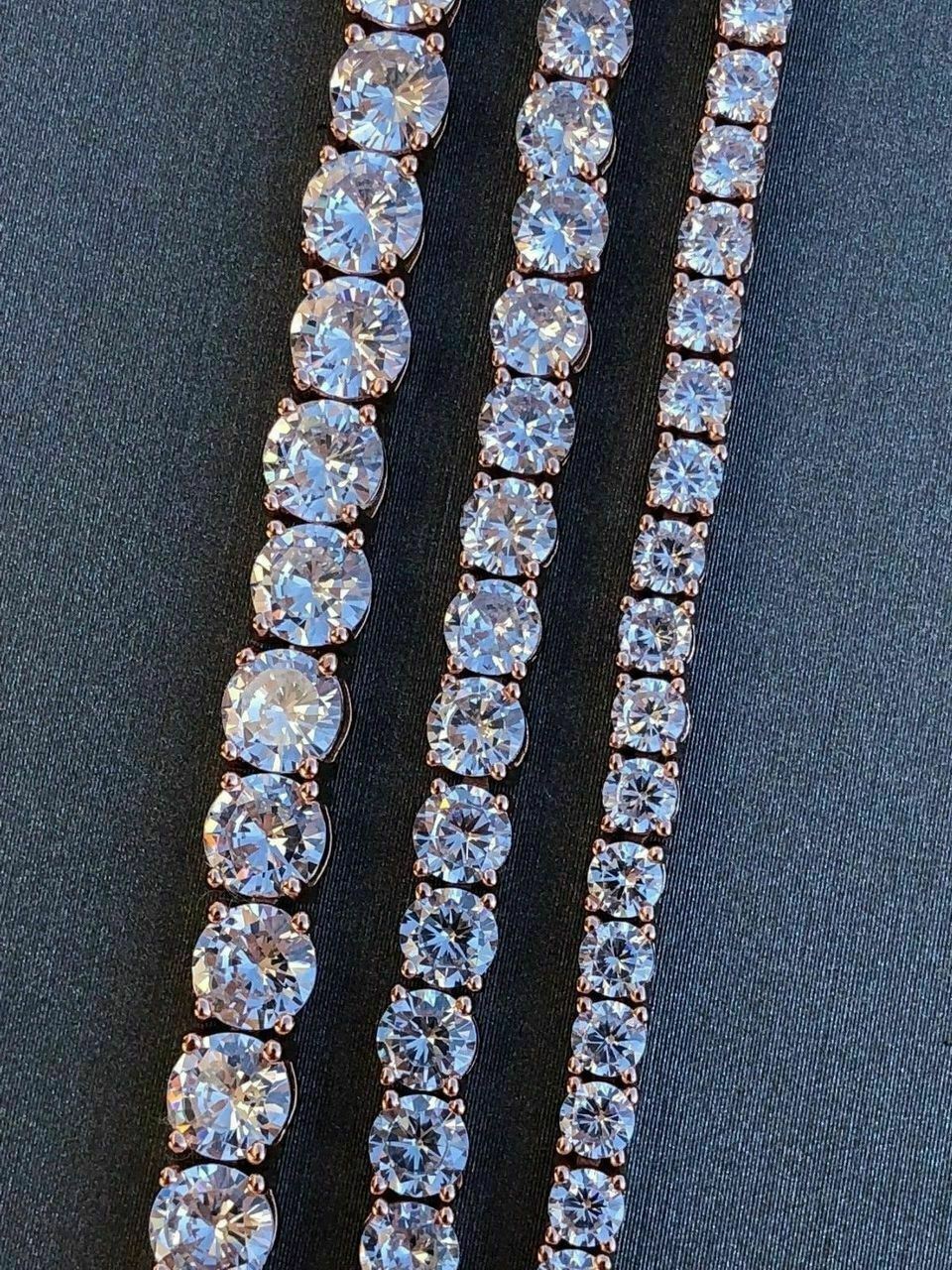 Cadena TENNIS De Plata 925 SOLIDA Bañada en Oro ROSA De 14K Con Diamantes Unisex