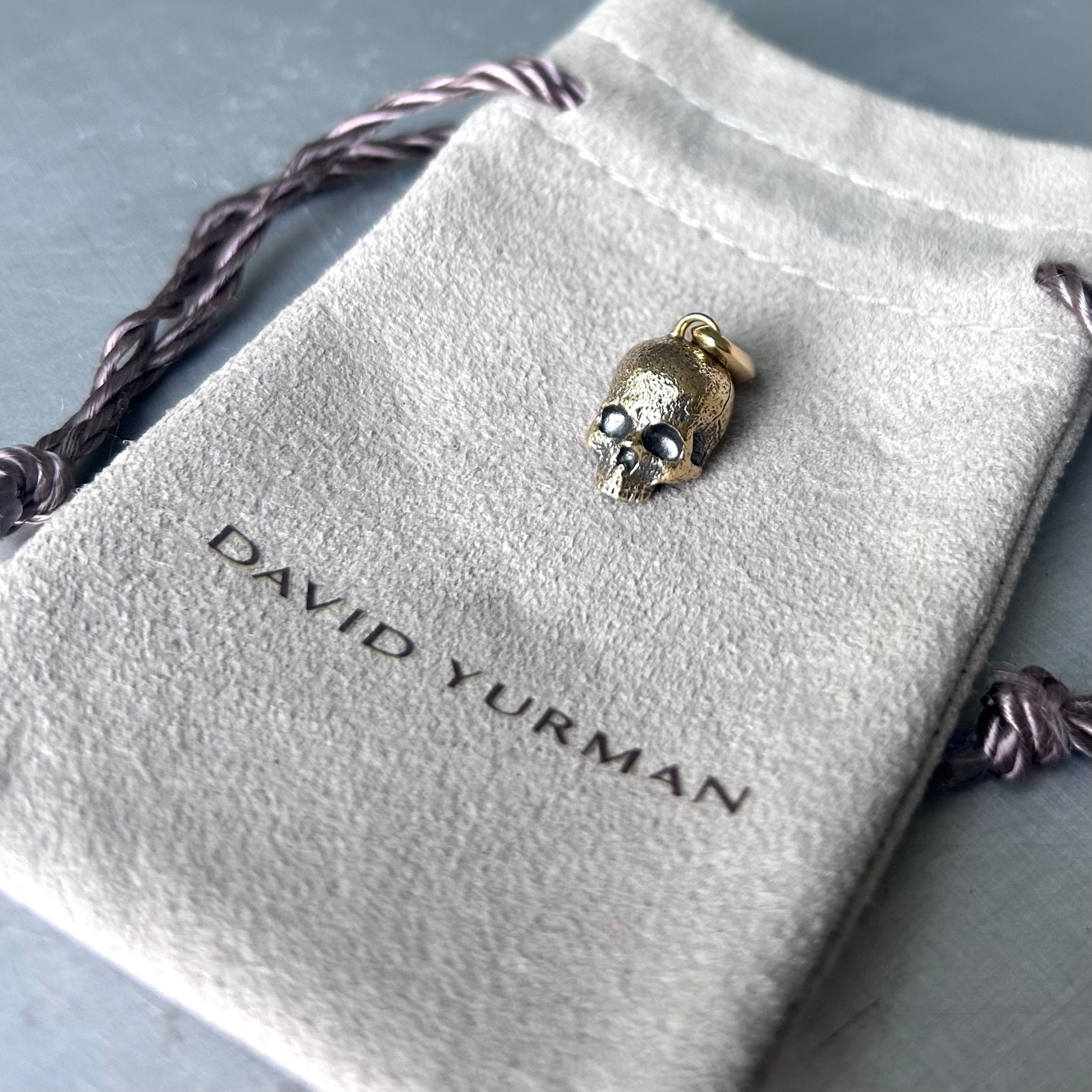 David Yurman 18K Yellow Gold Memento Mori Skull Amulet 16mm