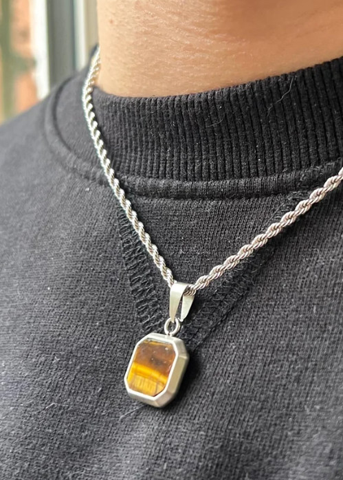 Men’s Tiger’s Eye Gemstone Pendant 925 Silver Handmade Tiger’s Eye Jewelry Gift