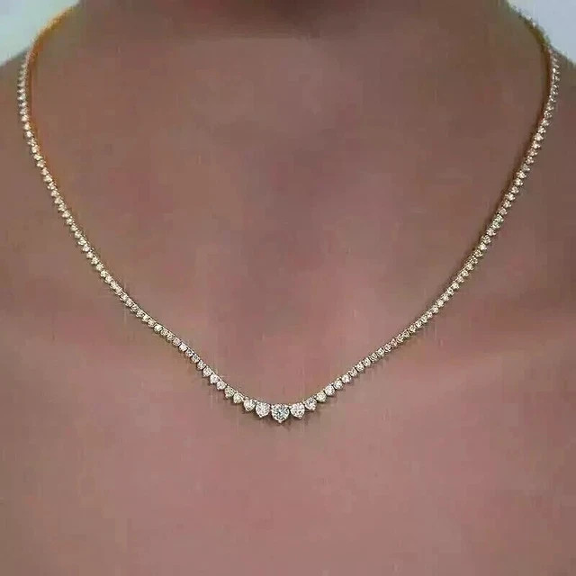 12Ct Round Cut Lab Created 14K White Gold Plated Diamond Women’s Tennis Necklace