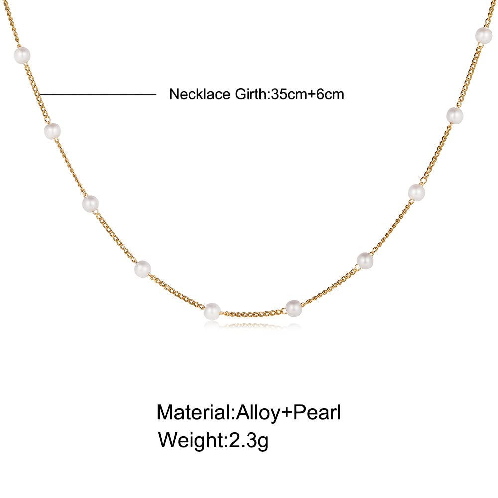 Pearl Choker Necklace for Women,18k Gold Tiny Chain Dainty Charm Adjustable Aest