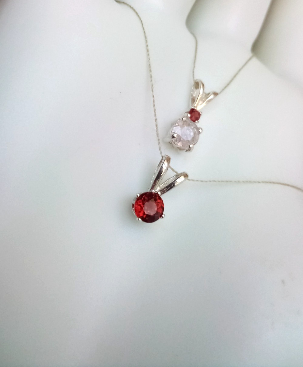 Two Pendant Set Natural Small Gemstones Very Light Pink Ceylon Sapphire Garnet