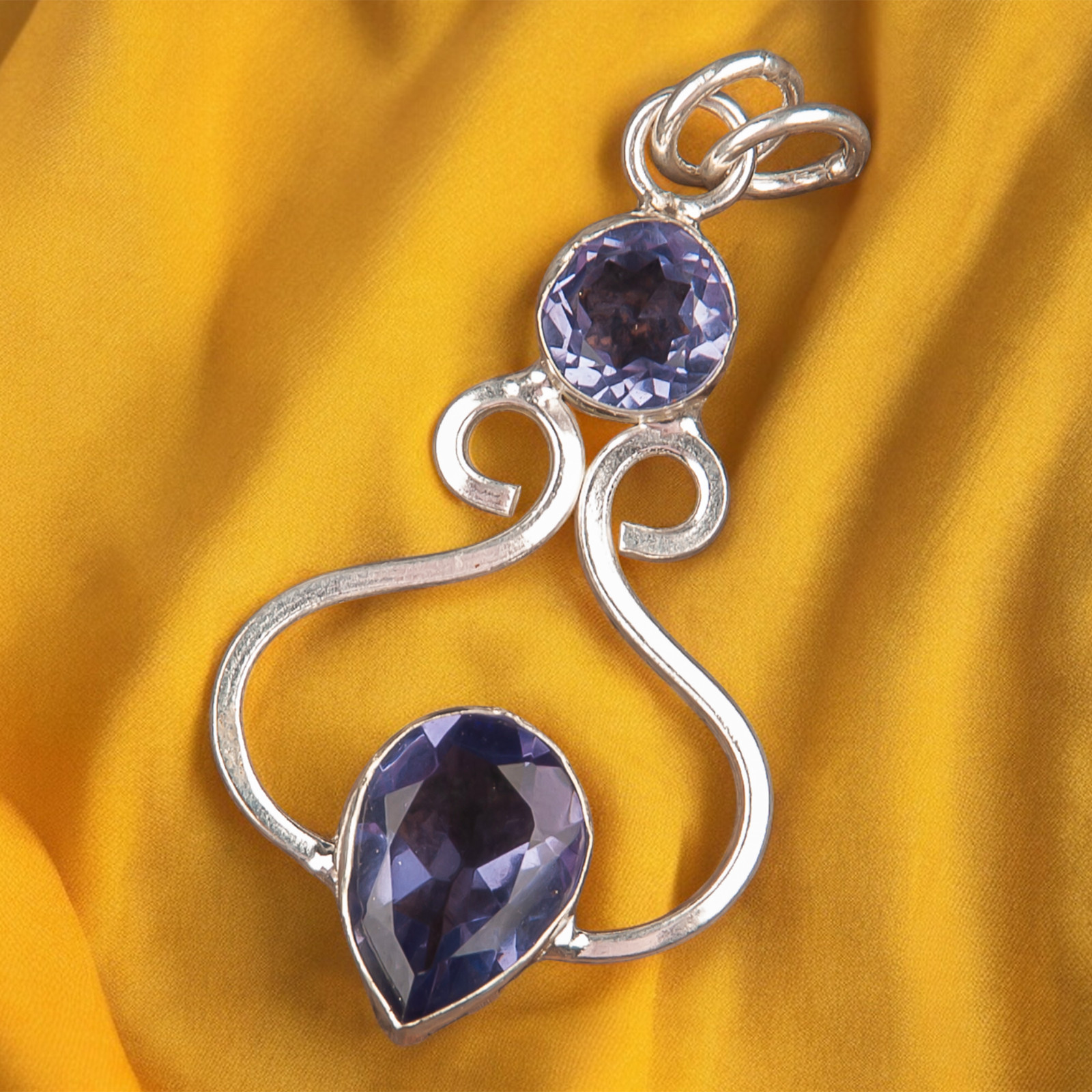 925 Sterling Silver Jewelry Natural Iolite Gemstone Pendant 1.6″ For Her FO