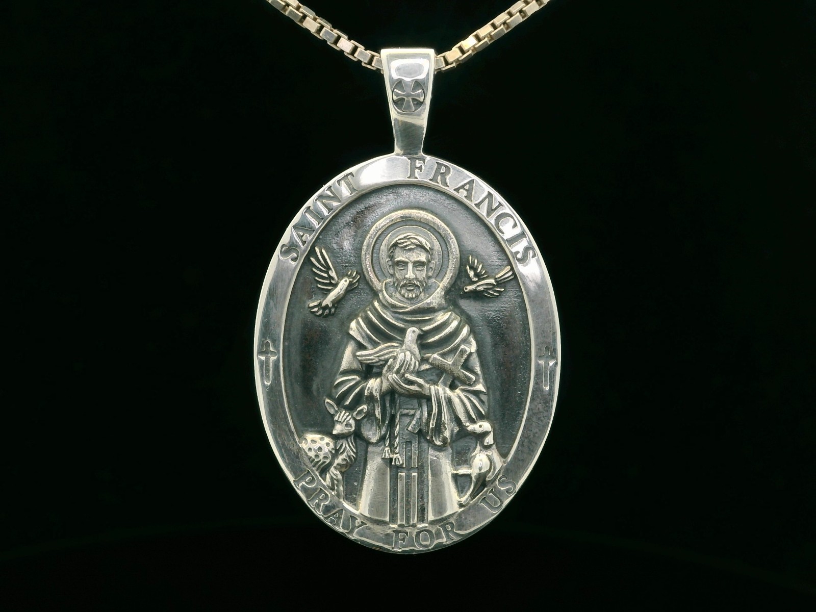 925 Sterling Silver Two-Sided Saint Francis Necklace