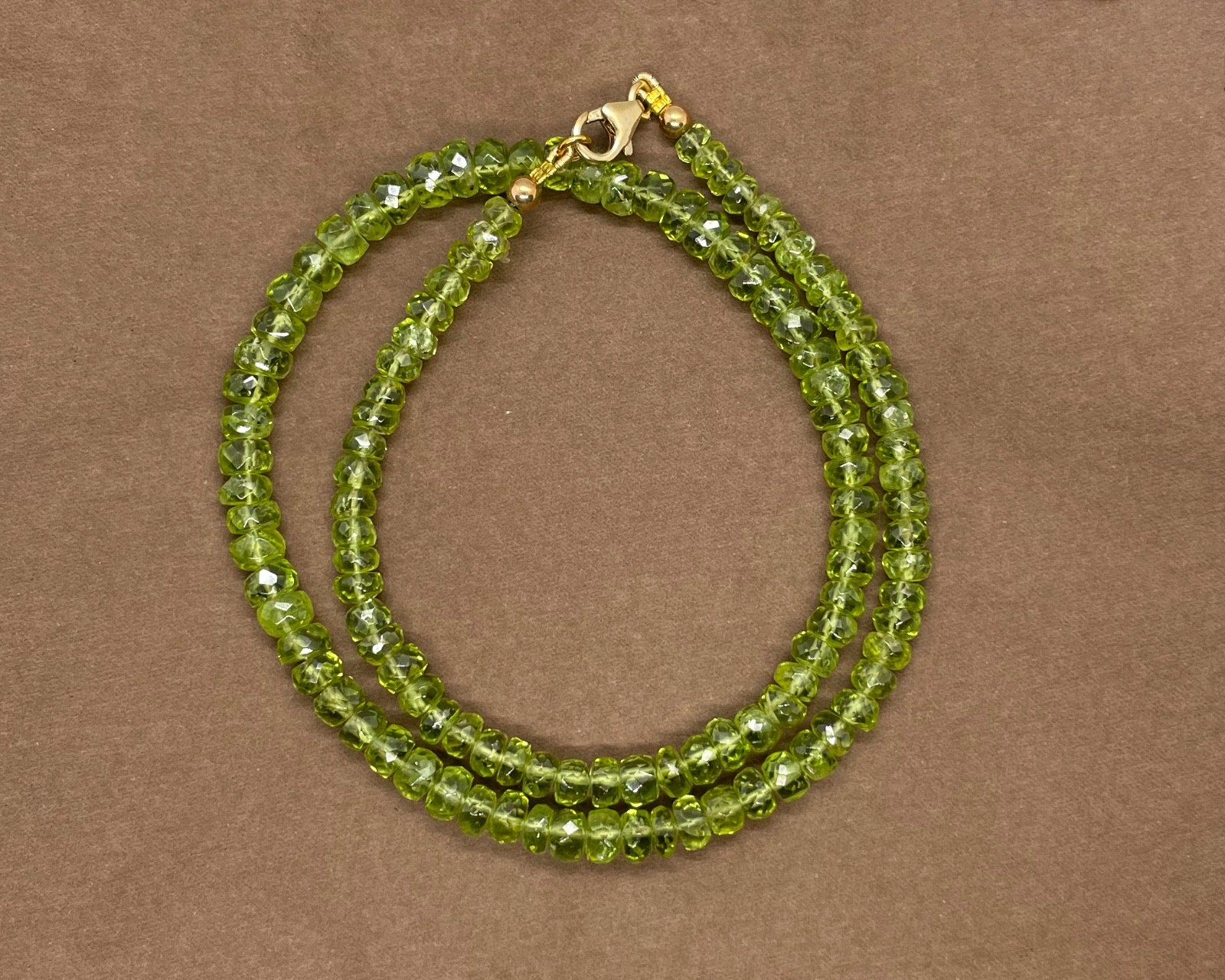 Natural Peridot Necklace with 9K Solid Gold Clasp 16.5″