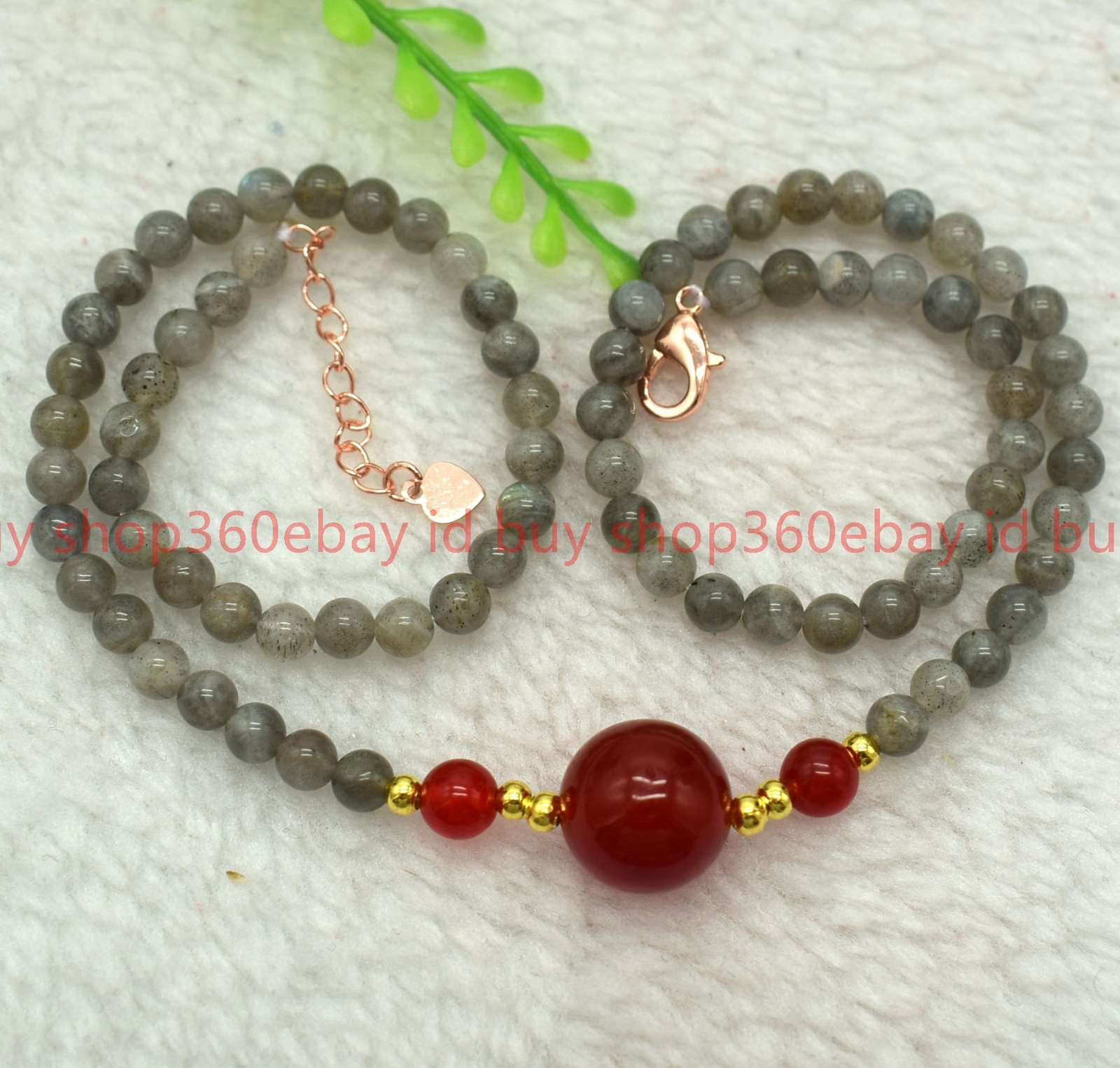 Natural 4mm Gray Labradorite Round Gemstone Beaded Red Agate Necklace 16-28in