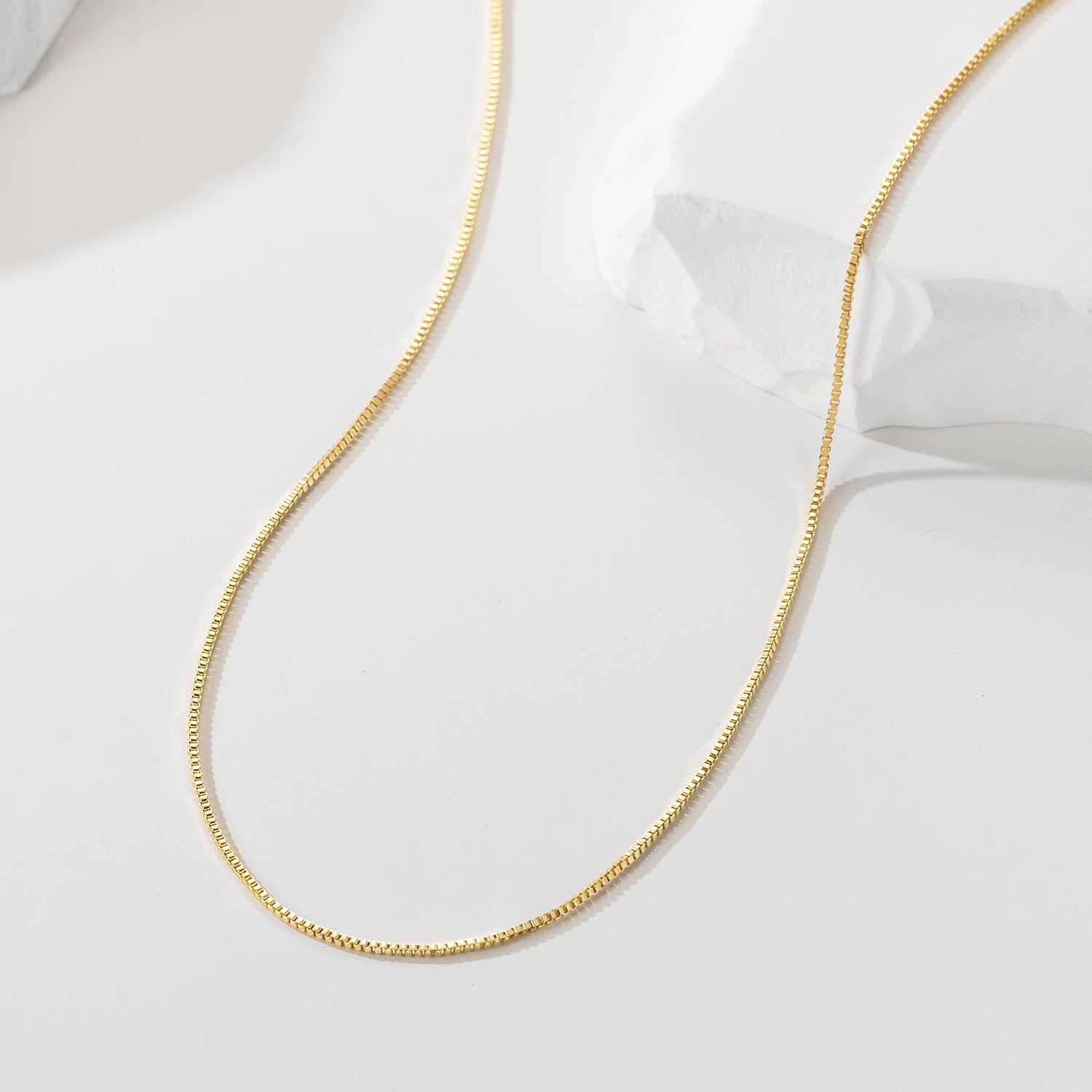 14K Gold Necklace for Women Gold Chain for Men 1Mm Wide Thin Box Chain Thin Neck