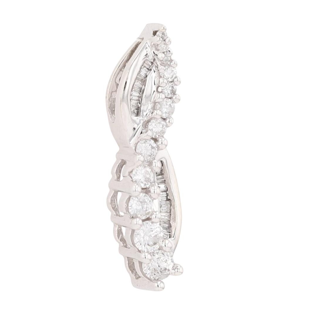 .63ctw Round and Baguette Cut Diamond Twist Pendant without Chain 10k White Gold