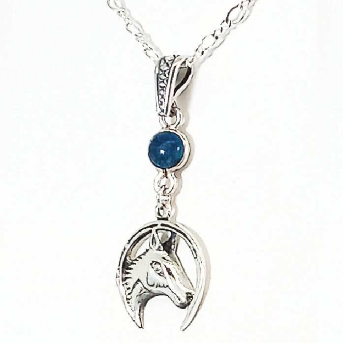Vintage 925 Sterling Silver Afghan Lapis Lazuli Horseshoe Equestrian Necklace