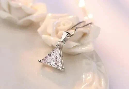 2Ct Trillion Cut Lab-Created Diamond Pendant 14k White Gold Plated 18” Chain