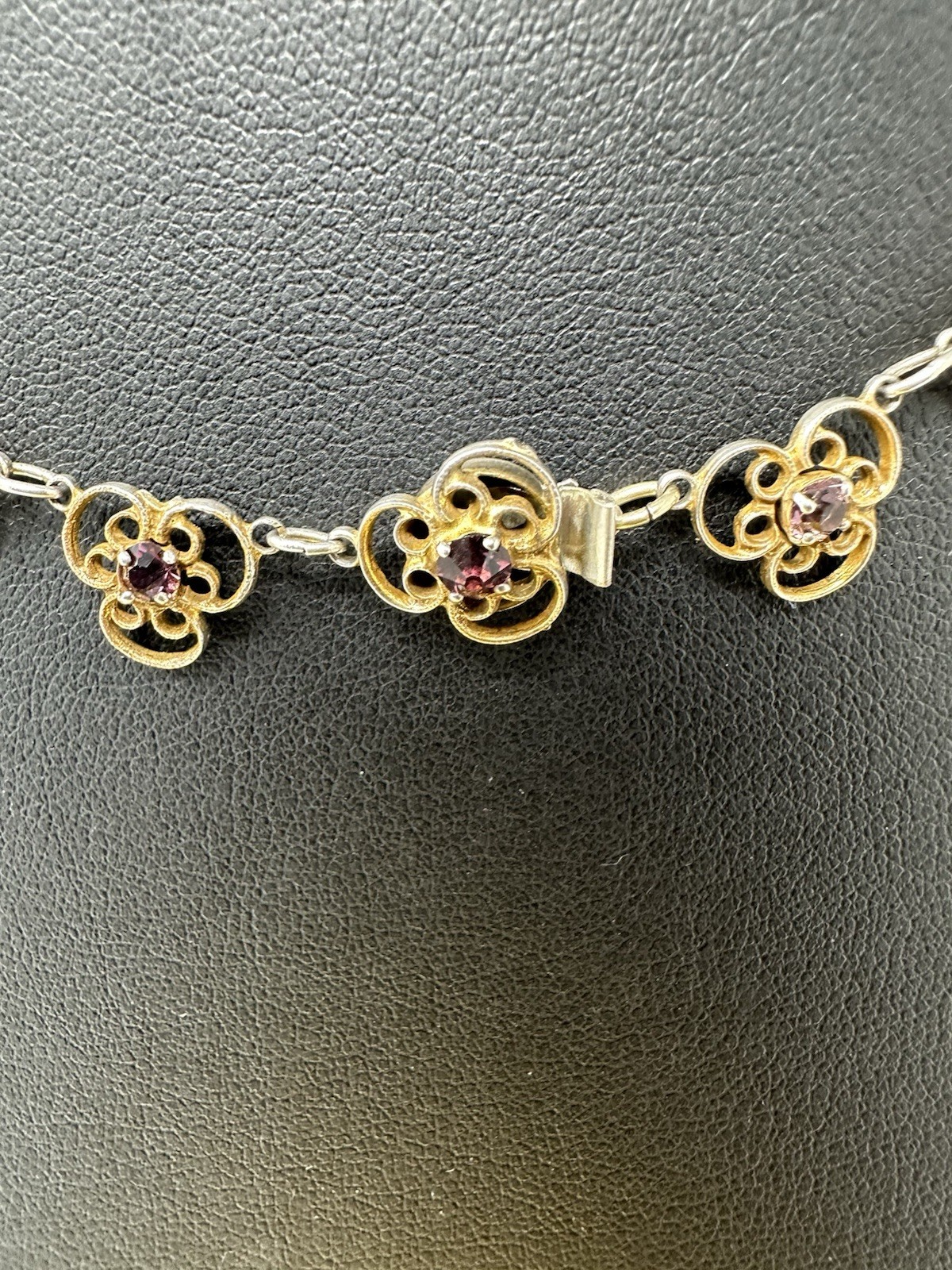 Sterling Silver Amethyst Floral Choker Necklace Bracelet Earrings Set 60g 16” 6”