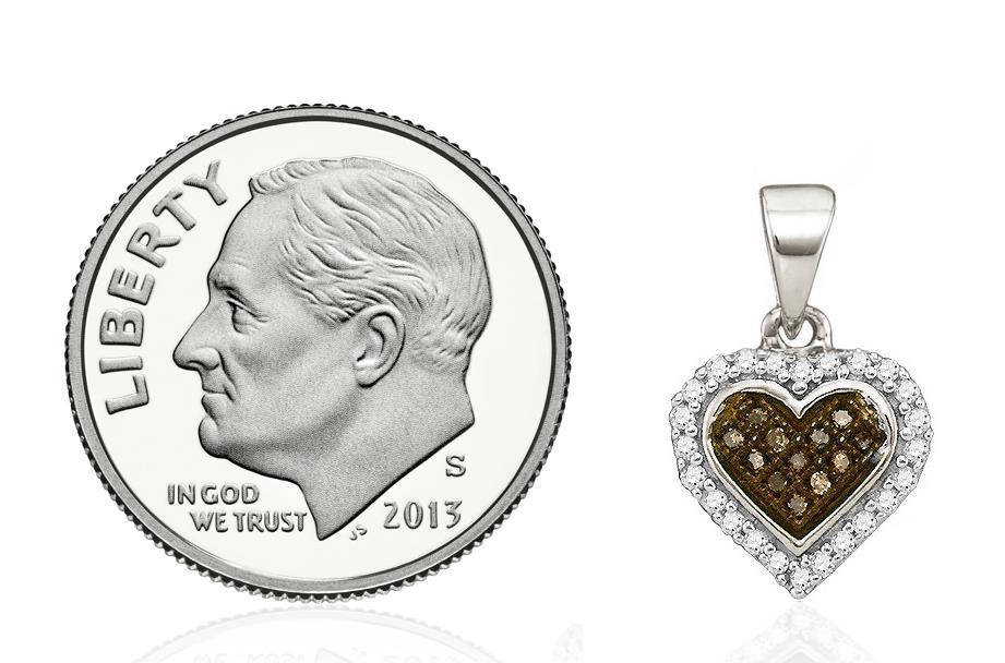 Chocolate Brown & White Diamond Pendant 10K White Gold Micro Pave Heart .13ct