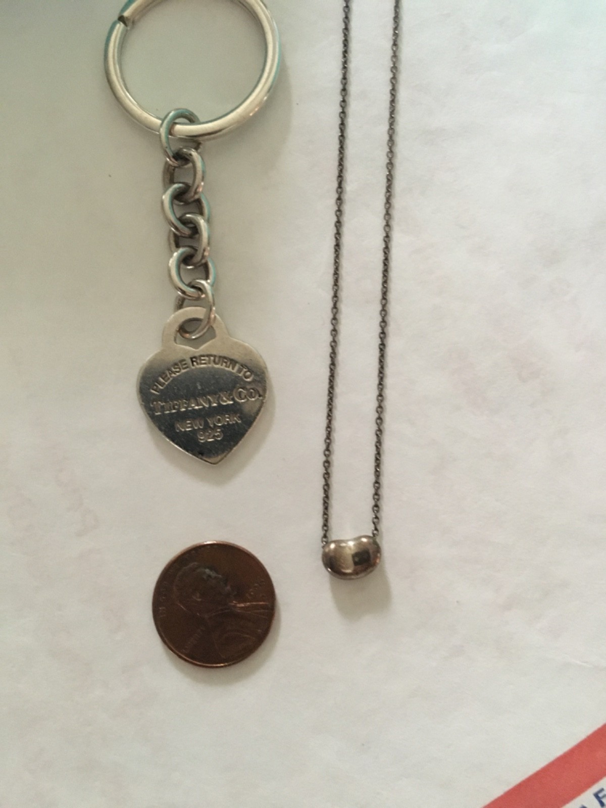 smaller TIFFANY PERETTI SILVER bean necklace & tiffany siver key chain