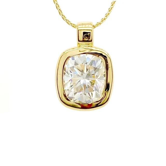 2Ct Round Cut Lab Created Diamond Bezel Solitaire Pendant 14K Yellow Gold Plated