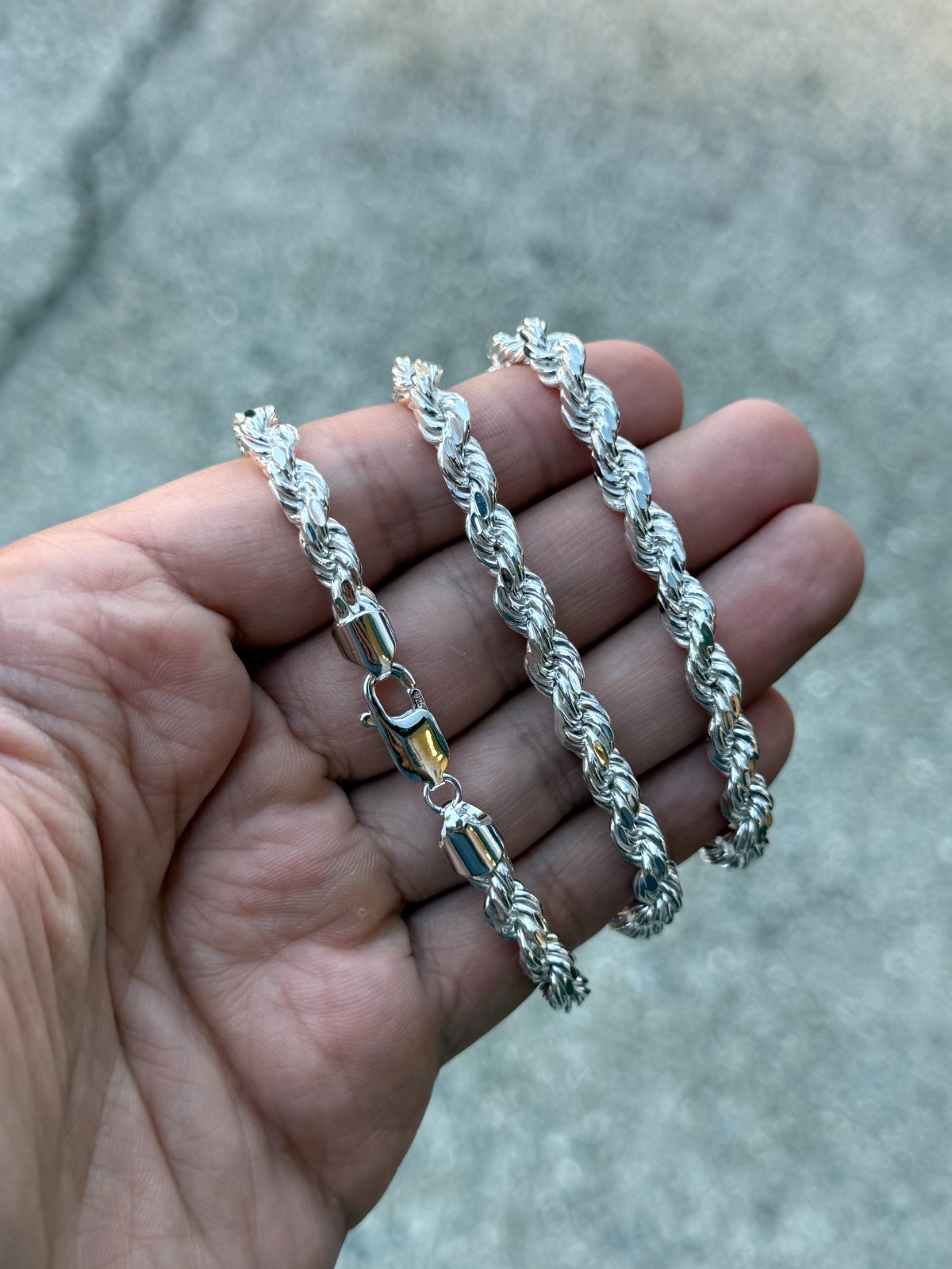 Solid 925 Sterling Silver Italian Rope Chain Mens Necklace 6.5mm – Diamond Cut