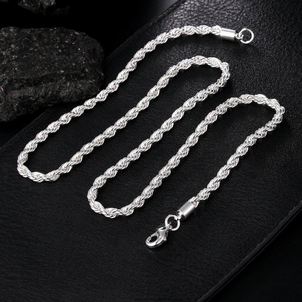 NEW 925 Sterling Silver Italian Rope Chain Men’s Necklace 4mm