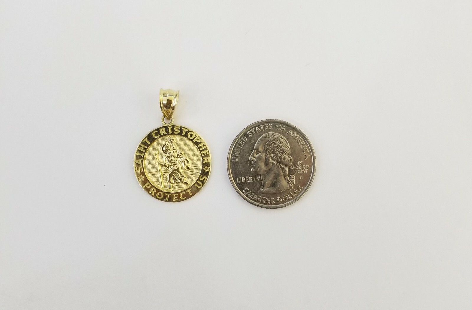 10k Yellow Gold Circle Saint Christophe Charm 10kt Round Pendent Real Gold