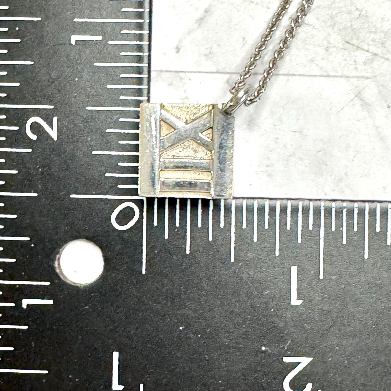 Tiffany & Co Atlas Cube Necklace Italy Sterling Silver Pendant Pouch 20g Rare