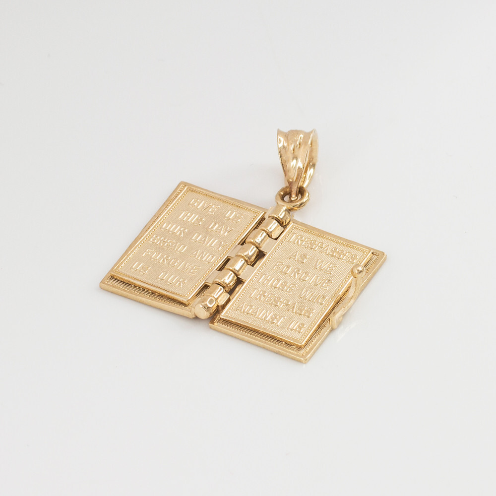 Gold 3D English Bible Pendant Necklace (Available in Yellow/Rose/White Gold)