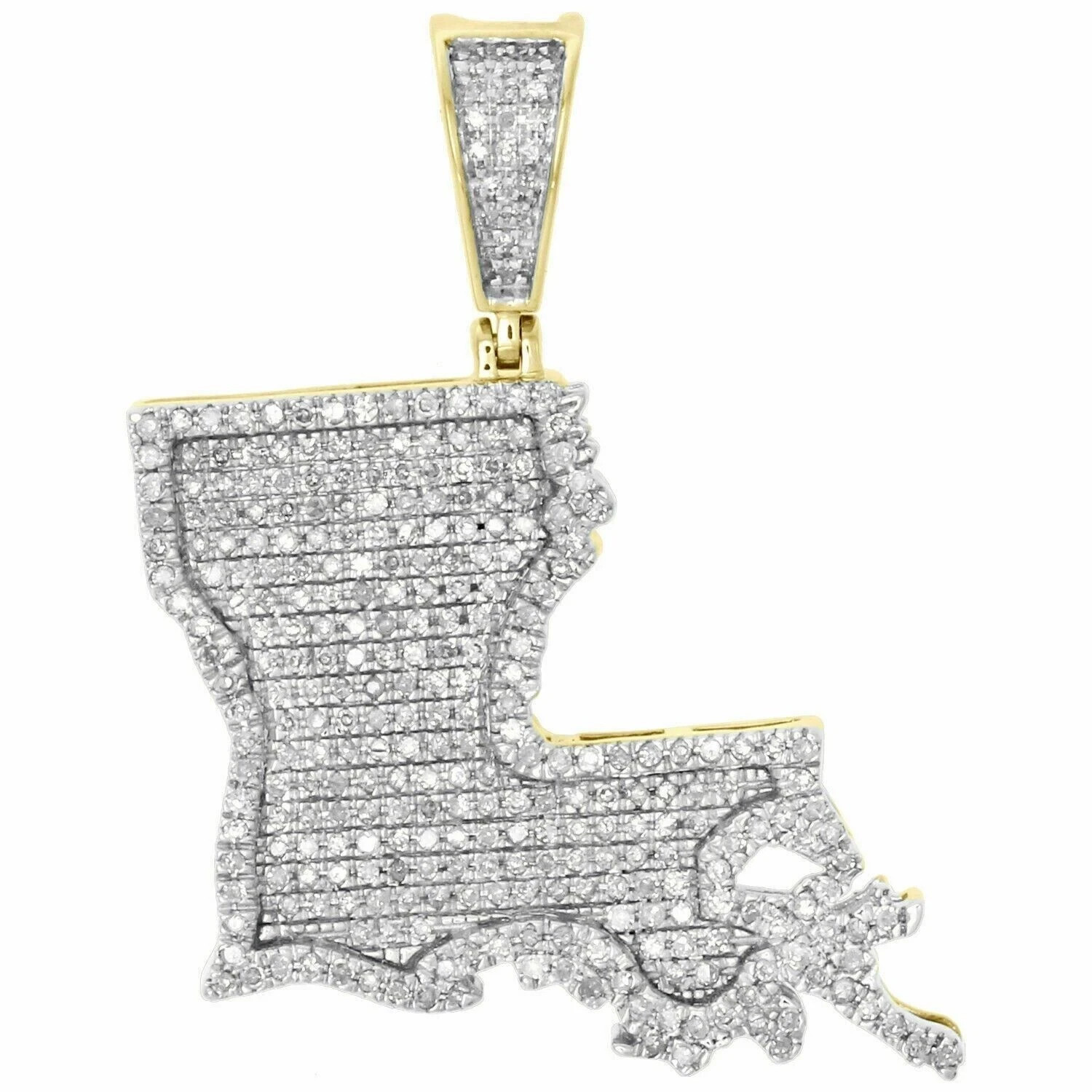 2.10Ct Lab Created Moissanite Louisiana State Map Pendant Real 10K Yellow Gold