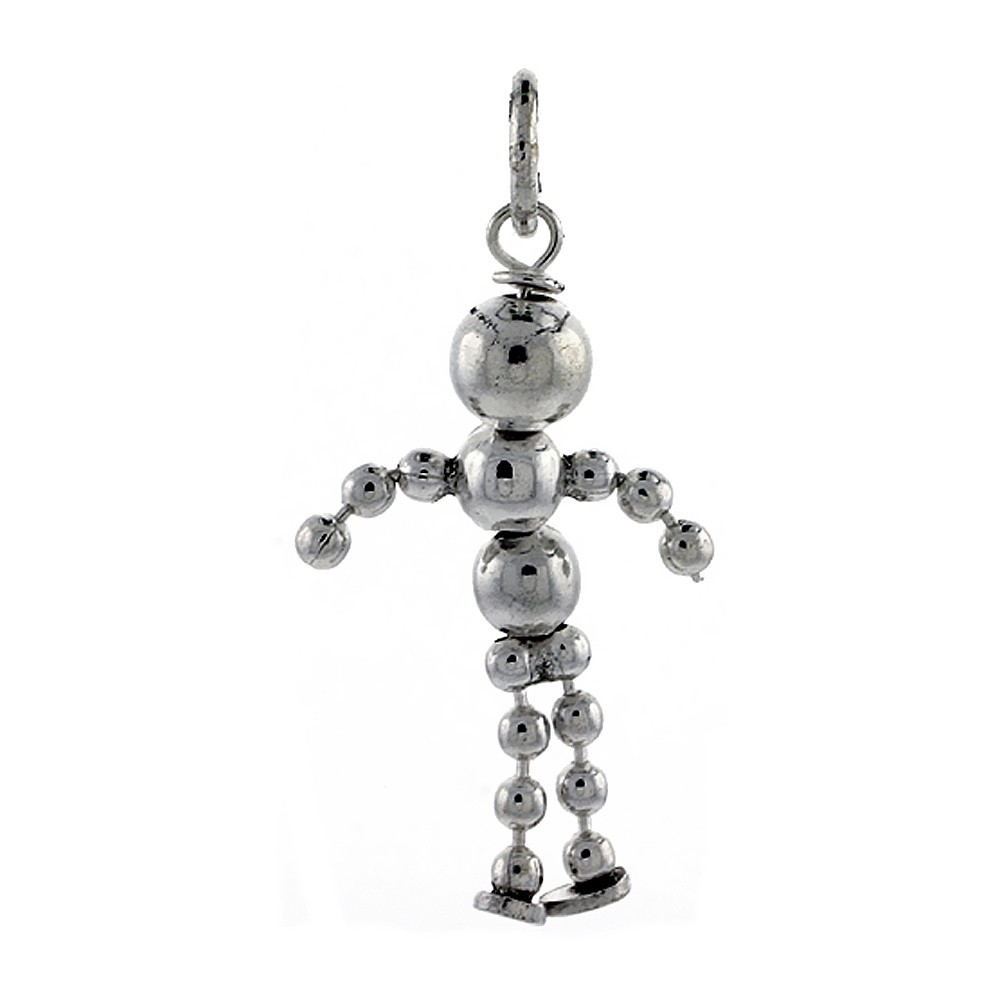 925 Sterling Silver Beaded Male Doll Pendant, 25/32 Inches (20mm) Tall