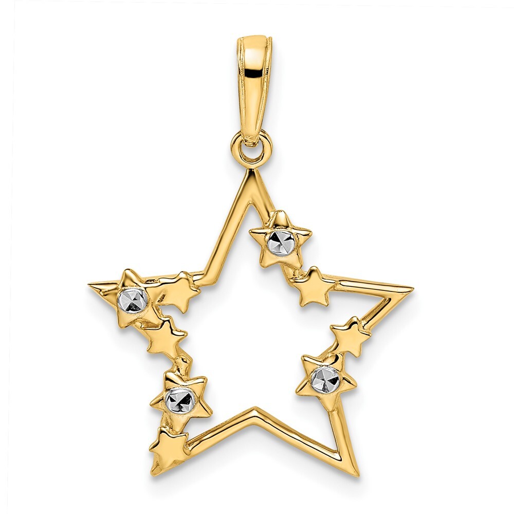 14k Two-tone Gold Diamond-cut Stars Pendant 1.22 gram, L-1.04 In, W-0.75 In