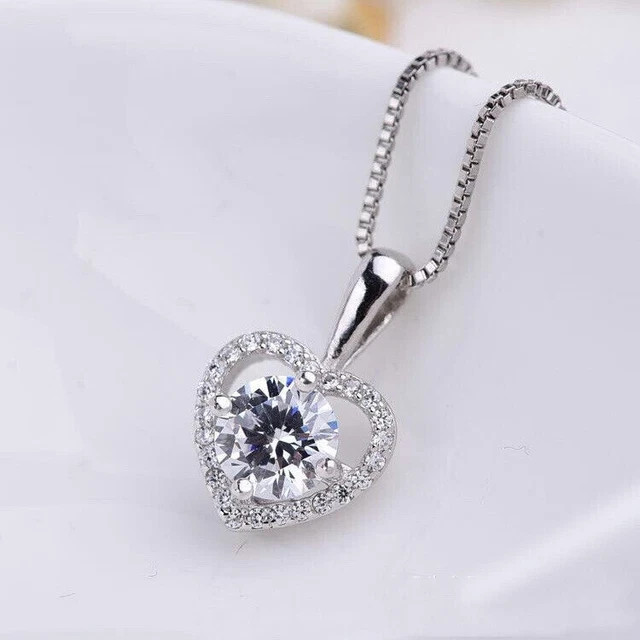 2Ct Round Cut Real Moissanite Love Heart Women’s Pendant 14K White Gold Plated