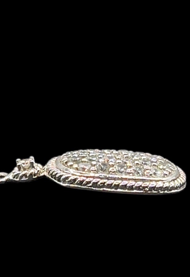 ADI Sterling Silver CZ Dog Tag Pendant with Twisted Bar Link Station 18” L Chain