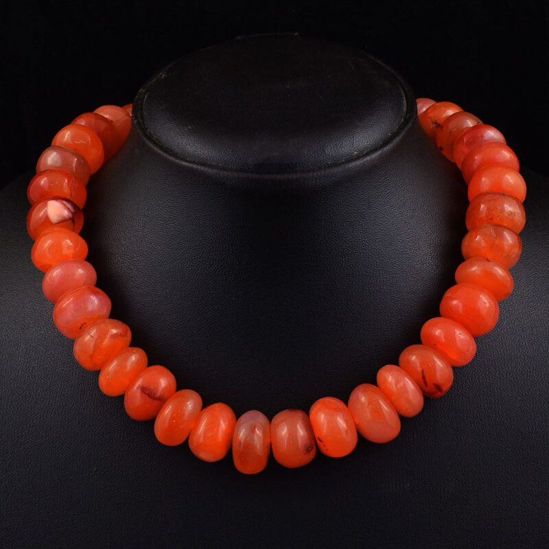 1021 Cts Earth Mined Orange Carnelian Rondelle Beads Womens Necklace JK 31E367