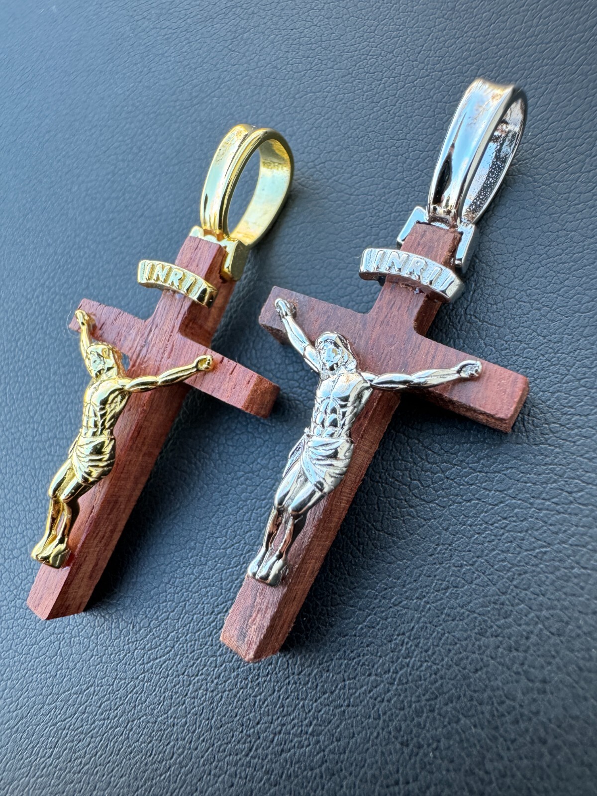 Mens Real 925 Silver Red Cherry Walnut Wood Jesus Cross Pendant Necklace 1.25″