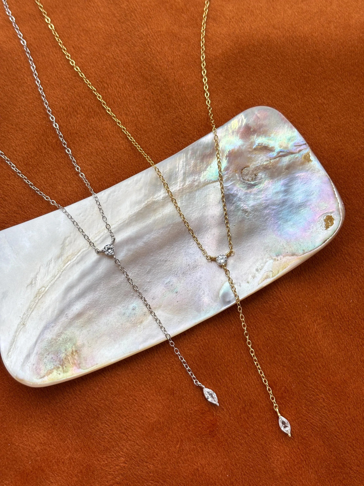 14K Gold Plated S925 Sterling Silver Zircon Pendant Y Lariat Clavicle Necklace