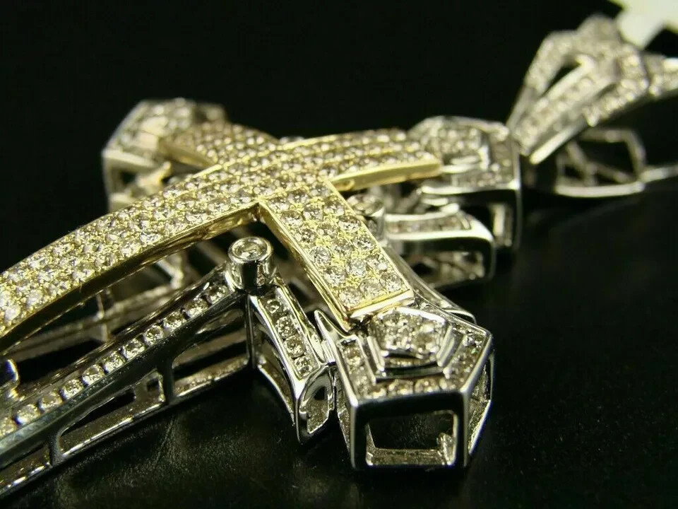 Beautiful 3Ct Round Cut Diamond Cross Pendant 14K Yellow/White Gold Over