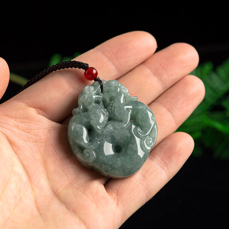 Natural Jadeite A Grade Jade Pendant Light Jadeit Lucky Double Pixiu Pendant
