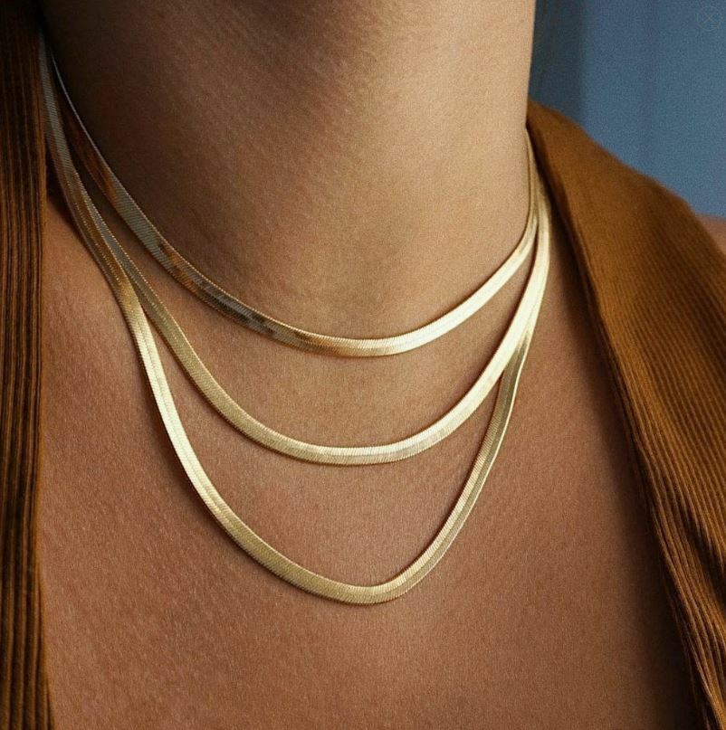14k Gold Plated Solid .925 Sterling Silver Herringbone Chain Necklace UNISEX