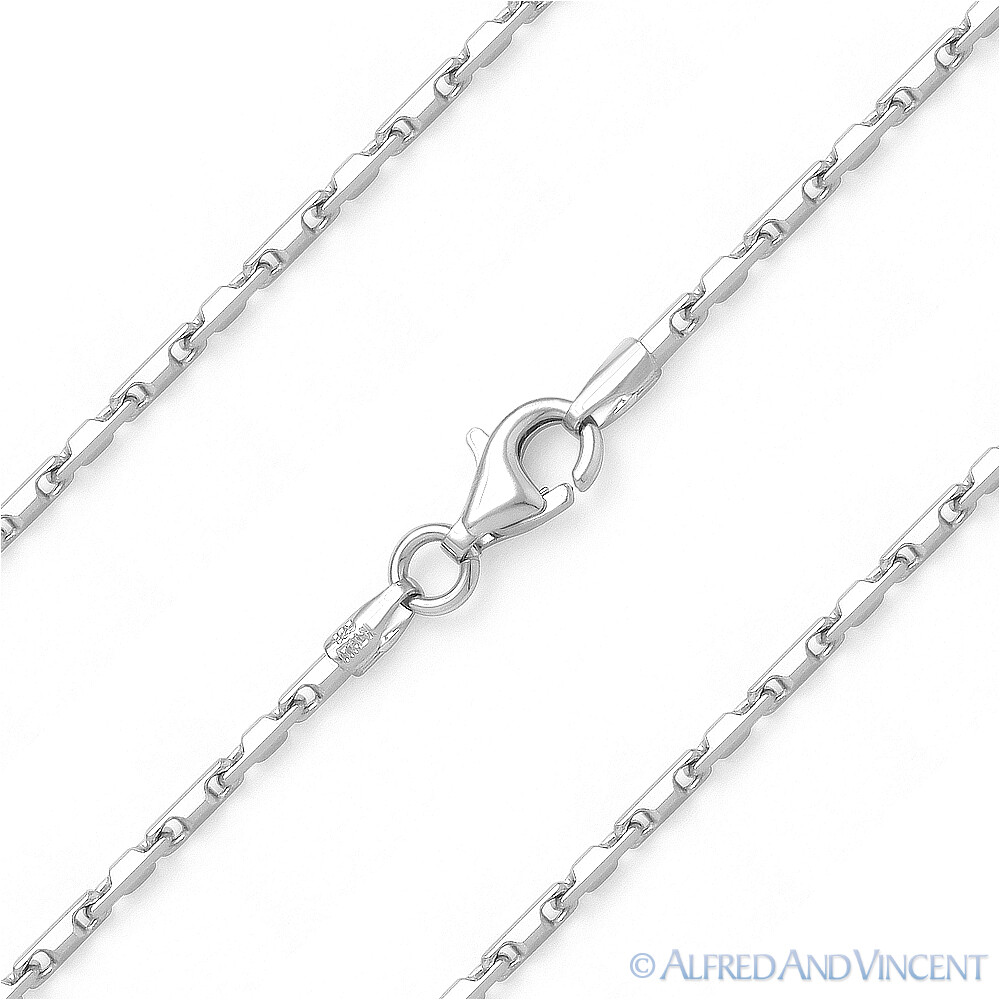1.5mm Bar Link Heshe Italian Chain in Solid 925 Italy Sterling Silver w/ Rhodium