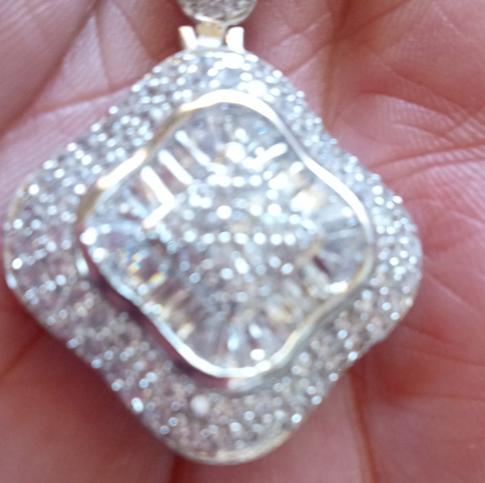 Square Moissanite Cluster Pendant in Sterling Silver 925, White Gold Look, New