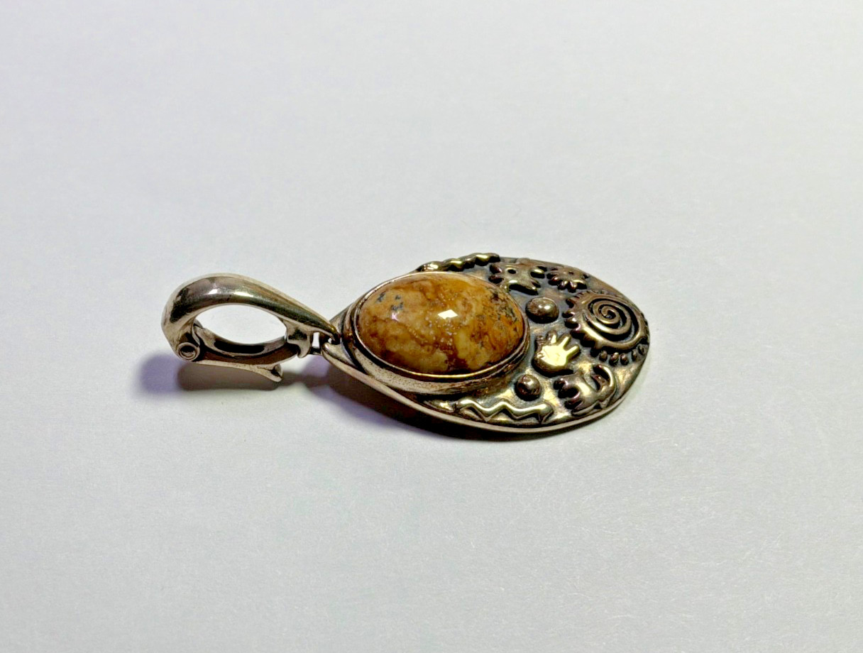 AMERICAN WEST Sterling Silver Picture Jasper Petroglyph Enhancer Pendant