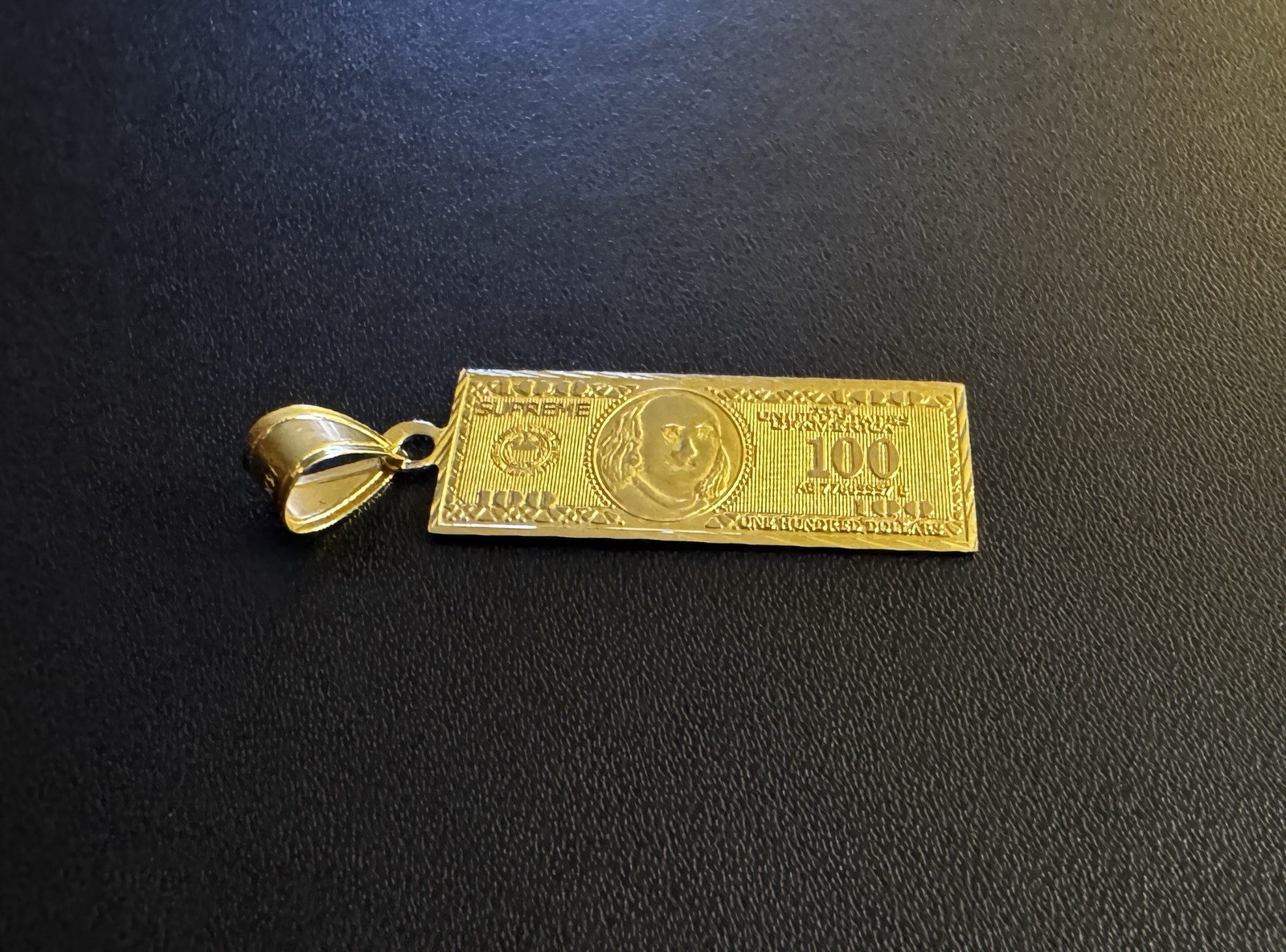 Supreme $100 Dollar Bill Pendant in 1.8g 14K Yellow Gold FW17