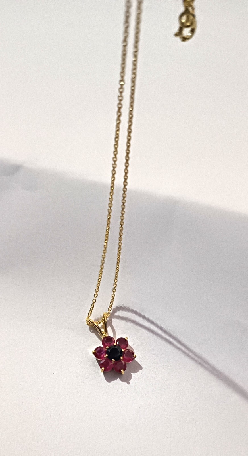 Natural Ruby &Sapphire Pendant Necklace 14K Solid Gold Plating Gemstone Necklace