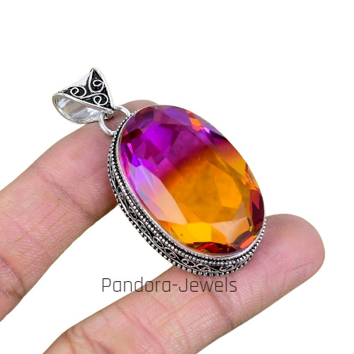 Awesome Ametrine Gemstone Handmade 925 Sterling Silver Jewelry Oval Cut Pendant