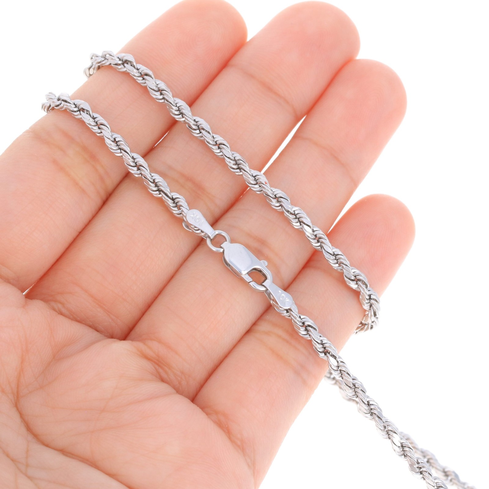 10K White Gold 1.5mm-7mm Diamond Cut Rope Chain Necklace Mens Womens 16″-30″