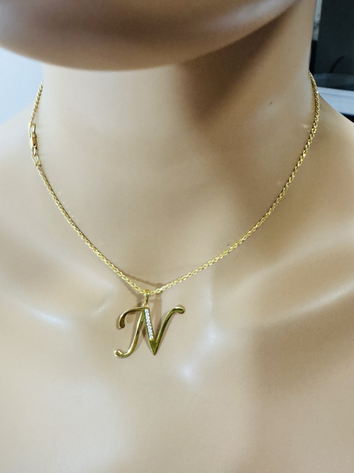 18K 750 Genuine Gold Rope Letter N Necklace 15.6”/16” Long 6.5g 1.6mm Choker