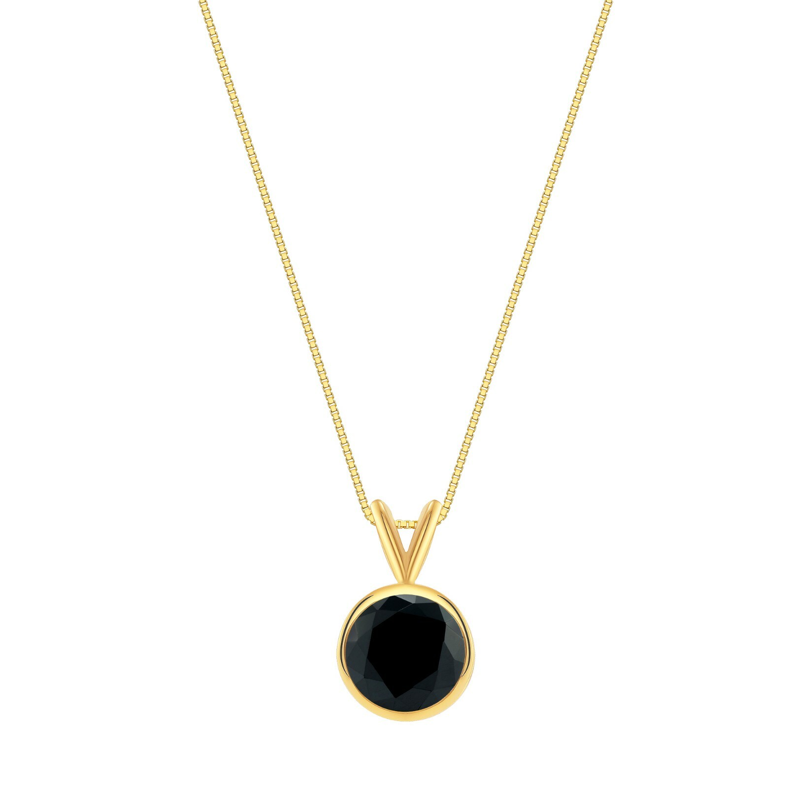 3 Ct Round Lab Created Diamond Black Real 18K Yellow Gold Bezel Pendant Necklace